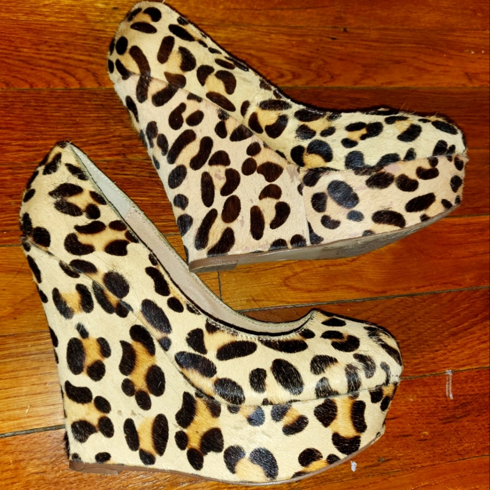 Steve madden leopard wedges leather pony hair heels